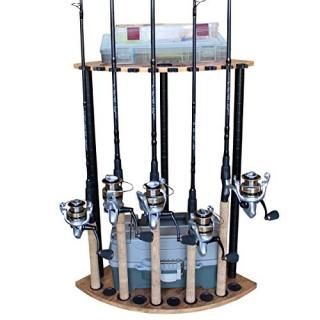 Rush Creek Creations 10 Fishing Pole/Rod Holder Corner Storage Rack with America