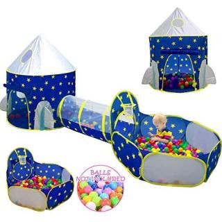 3pc Kids Play Tent for Boys with Ball Pit Crawl Tunnel Princess Tents for Toddle
