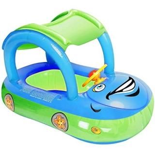 iGeeKid Baby Inflatable Pool Float with Canopy Car Shaped Babies Swim Float Boat