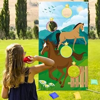 WATINC Horse Toss Games with 4 Bean Bags Derby Birthday Party Fun Game for Kids 