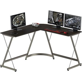 SHW Gaming Desk L-Shaped Desk Computer Corner Table Espresso