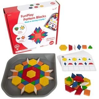 edxeducation FunPlay Pattern Blocks - Homeschool Kit for Kids - Set of 60 Wooden