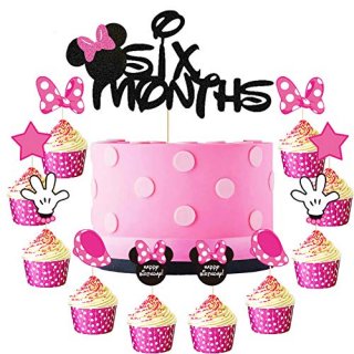 Minnie Six Months Cake Topper Pink and Balck Minnie Inspired 1/2 Year Birthday C
