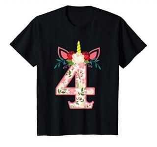 Kids 4 Years Old 4th Birthday 2017 Unicorn Party Decoration Girls T-Shirt