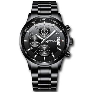 CRRJU Men's Watch Fashion Business Chronograph Quartz WristwatchesLuxury Stainst