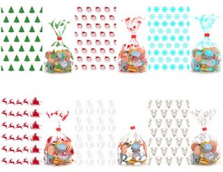240Pcs 6''x4'' Christmas Cookie Bags with Red Ribbons for Gift Bags Christmas Ce