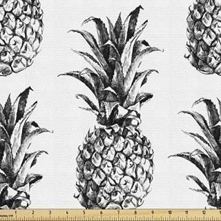 Ambesonne Pineapple Fabric by The Yard Hand Drawn Tropical Theme Vintage Style P