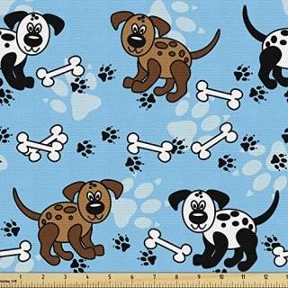 The YardˤLunarable Dog Fabric Funny Puppies Paw Prints Bones Ҷơ ե֥å 