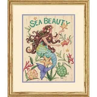 Dimensions Sea Beauty' Mermaid Cross Stitch Kit 14 Count Natural Aida 9 x 12