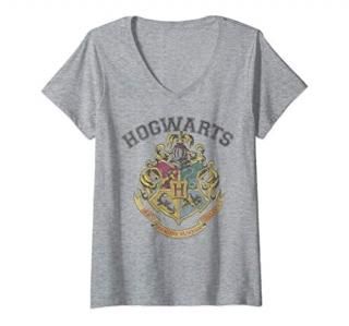 Womens Harry Potter Hogwarts Vintage Crest V-Neck T-Shirt
