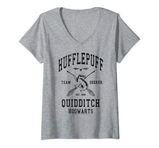 Womens Harry Potter Hufflepuff Team Seeker Hogwarts Quidditch V-Neck T-Shirt