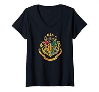 Womens Harry Potter Hogwarts School Crest V-Neck T-Shirt