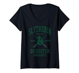 Womens Harry Potter Slytherin Team Seeker Hogwarts Quidditch V-Neck T-Shirt