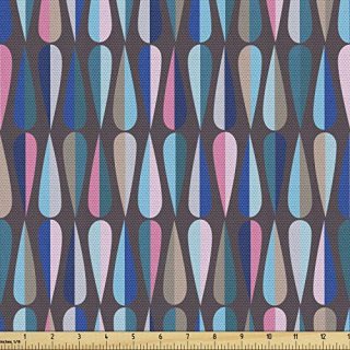 Ambesonne Mid Century Fabric by The Yard Modern Style Retro Pattern with Droplet