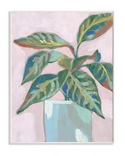 Stupell Industries Potted Plant Pink Green Painting Wall Plaque 10 x 15 Design b