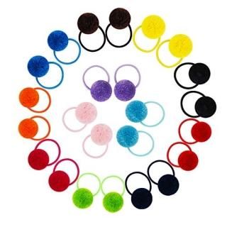 Fishdown 24 Pcs Pom Ball Hair Ties Fluffy Pom Pom Ball Hair Band for Girls Toddl