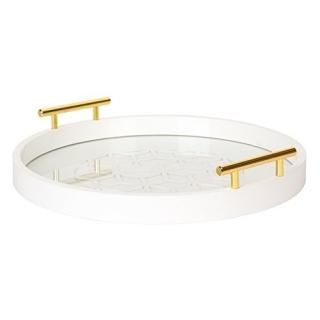 White - Kate and Laurel Caspen Round Cut Out Pattern Decorative Tray with Gold M
