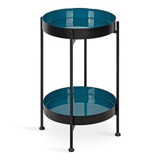 Kate and Laurel Nira Two-Tiered Mid-Century Side Table 15 x 15 x 24 Teal and Bla