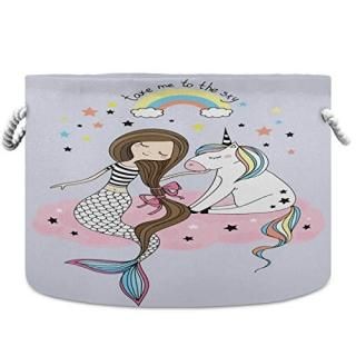 visesunny Storage Basket Unicorn Mermaid Sitting at The Pink Cloud Nursery Hampe