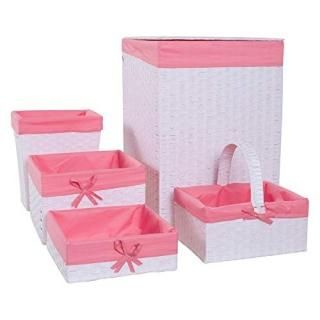 Redmon 5-Piece Hamper Set with Pink Liners in White by Redmon