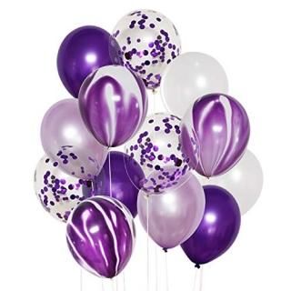 50 Pcs 12 Inches Purple and White Balloons Purple Confetti Balloons Purple and L