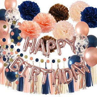 Navy Rose Gold Birthday Party Decorations for Women by Qian's Party Navy Rose Go