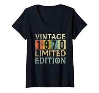 Womens Vintage 1970 Limited Edition Gift 50th Birthday V-Neck T-Shirt