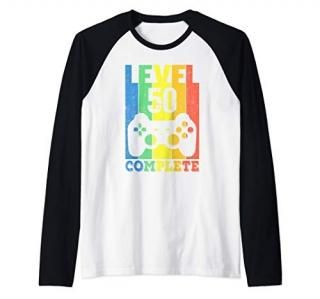 50th Birthday Men Women 50 Years Bday Funny Gift Level 50 Raglan Baseball Tee
