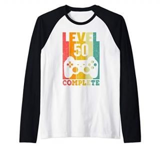 50th Birthday Men Women 50 Years Bday Funny Gift Level 50 Raglan Baseball Tee