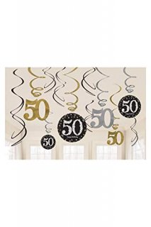 Amscan Sparkling Gold Celebration 50th Birthday - 12 Swirls Decorations / Amscan