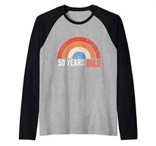 50 Years BOLD 50th Birthday Gift for Men Women Raglan Baseball Tee