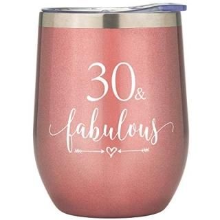 Crisky Rose Gold 30 & Fabulous Wine Tumbler for Women 30th Birthday Gifts for Wo