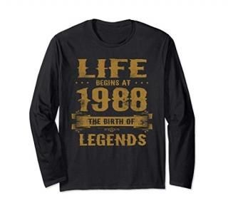 Birthday 365 Life Begins at 1988 Birthday Gifts Long Sleeve T-Shirt