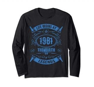 Life Begins at 1981 Vintage Birthday Gift for Men & Women Long Sleeve T-Shirt