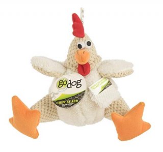 goDog Checkers Fat Rooster With Chew Guard Technology Tough Plush Dog Toy White 