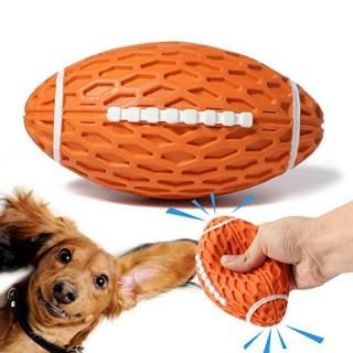 KOL Dog Toys Ball Pet Squeaky Toys Tough Rugby Ball Interactive and Training Che