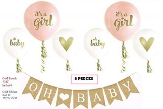 OH Baby Banner & Balloon Set - Pre-Strung Assembled Burlap Garland - 6 Pink Gold