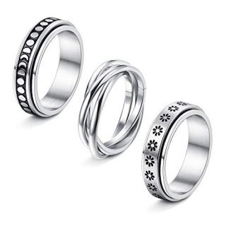 Jstyle 3Pcs Stainless Steel Fidget Band Rings for Women Spinner Rings Triple Int