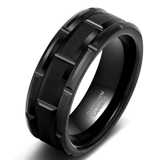 TRUMIUM 8mm Tungsten Rings for Men Wedding Bands Black Brick Pattern Brushed Fin