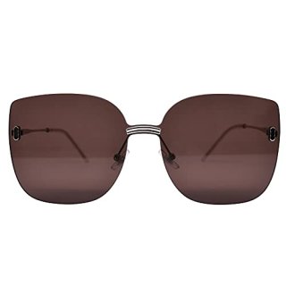 Womens Oversized Rimless Sunglasses - Silver Metal Brown Lenses