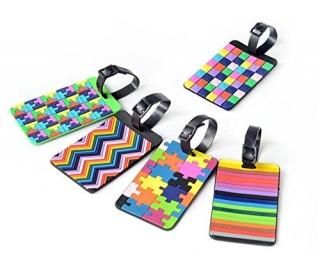 yueton 5pcs Colorful Tetris Pattern Rubber ID Tags Business Card Holder for Lugg