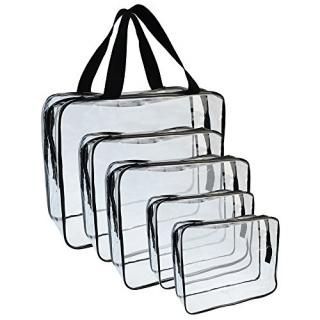 5 Packs Clear Cosmetics Bag Make-up Bags Organizers Wobe PVC Zippered Toiletry C