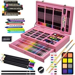 Sunnyglade 145 Piece Deluxe Art Set Wooden Art Box & Drawing Kit with Crayons Oi