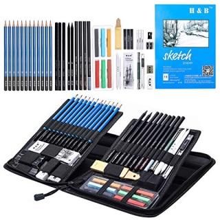 H & B Sketching Pencils Set 48-Piece Drawing Pencils and Sketch Kit Complete Art