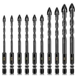 10 Pcs Masonry Drill Bits Concrete Drill Bit Set for Tile Brick Glass Plastic an