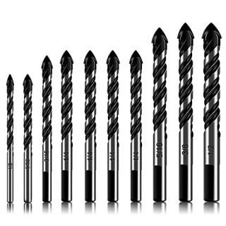 10-Piece Masonry Drill Bits Set for Tile Glass Ceramic Brick Wood 1/8 to 1/2 Inc