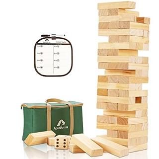 ApudArmis Giant Tumble Tower Stack from 2Ft to Over 4.2Ft 54 PCS Pine Wooden Sta