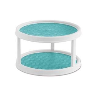 White/Aqua - Copco 5234758 Non-Skid Pantry Cabinet 2-Tier Lazy Susan Turntable 3