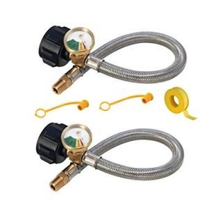 2 Pack 1/4 NPT RV Propane Pigtail Hoses with Gauge  15 Inch Stainless Steel Brai
