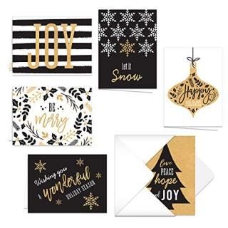 Faux Gold and Black Christmas Cards / 24 Holiday Cards with Matching Envelopes